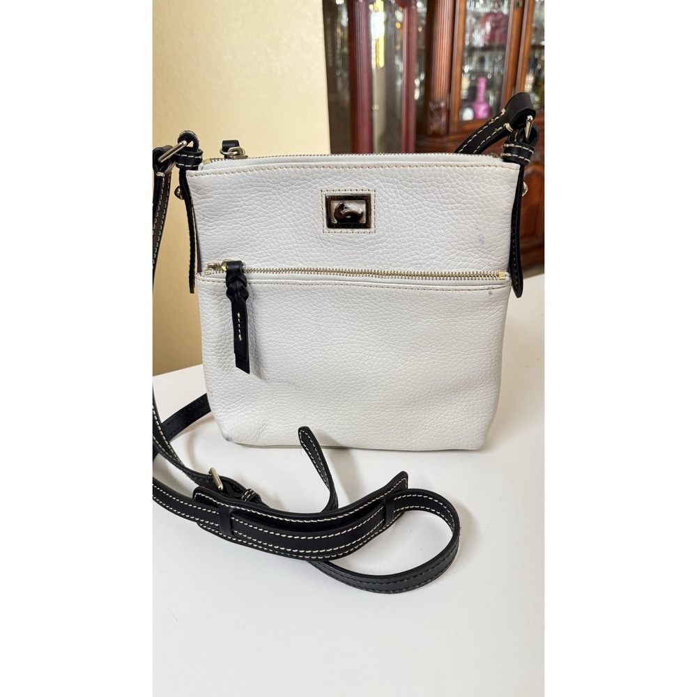 Dooney & Bourke Pebble Letter Carrier Pink Blush Crossbody White W/black Leather